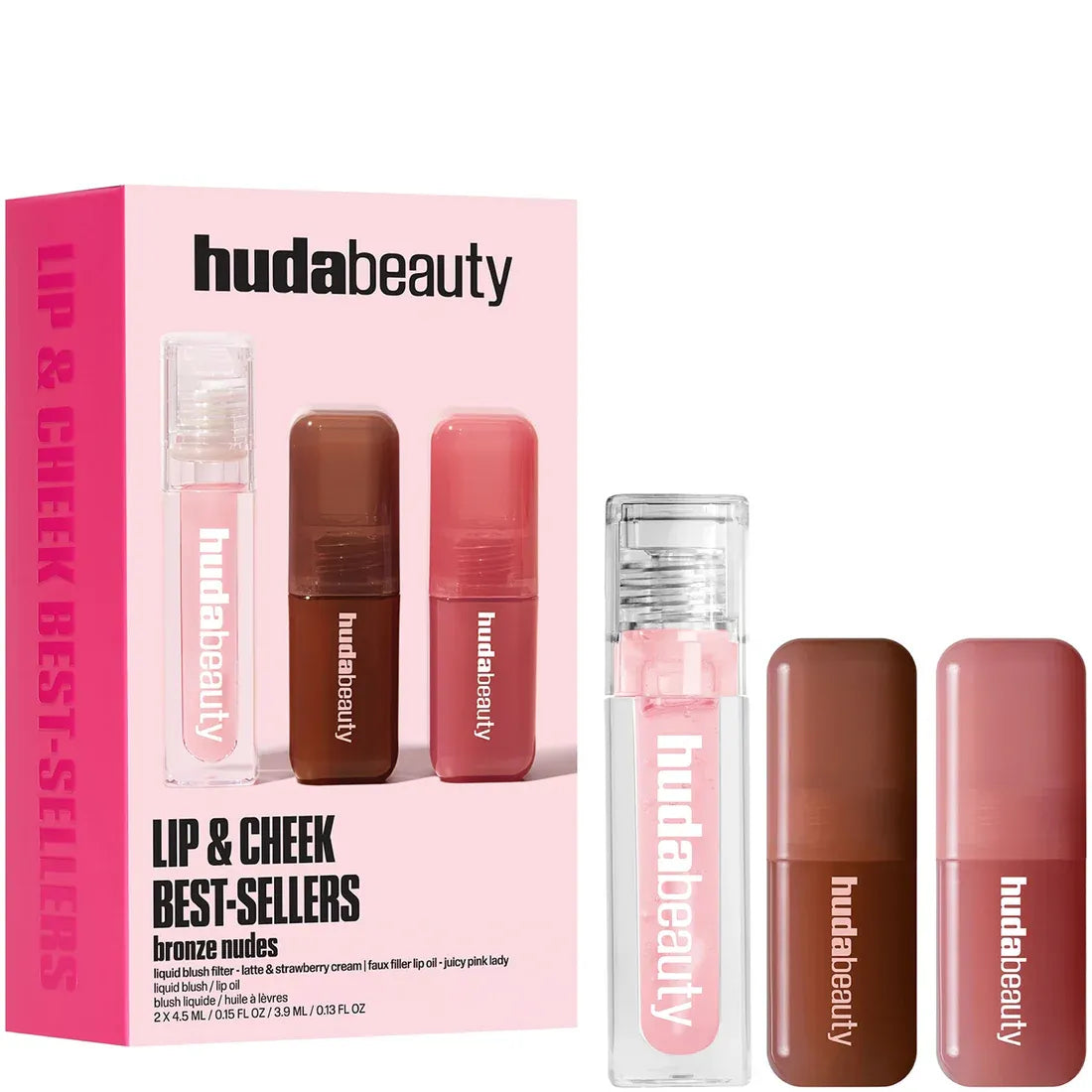 Huda Beauty Lip & Cheek Bronze Nudes Best Sellers Kit Liquid Lipstick