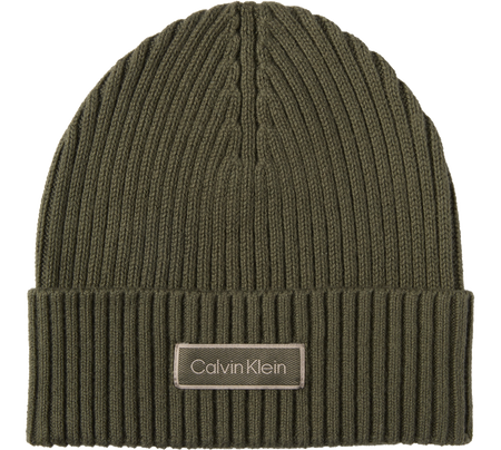 כובע קלווין קליין Patch Chunky Rib Cotton Beanie