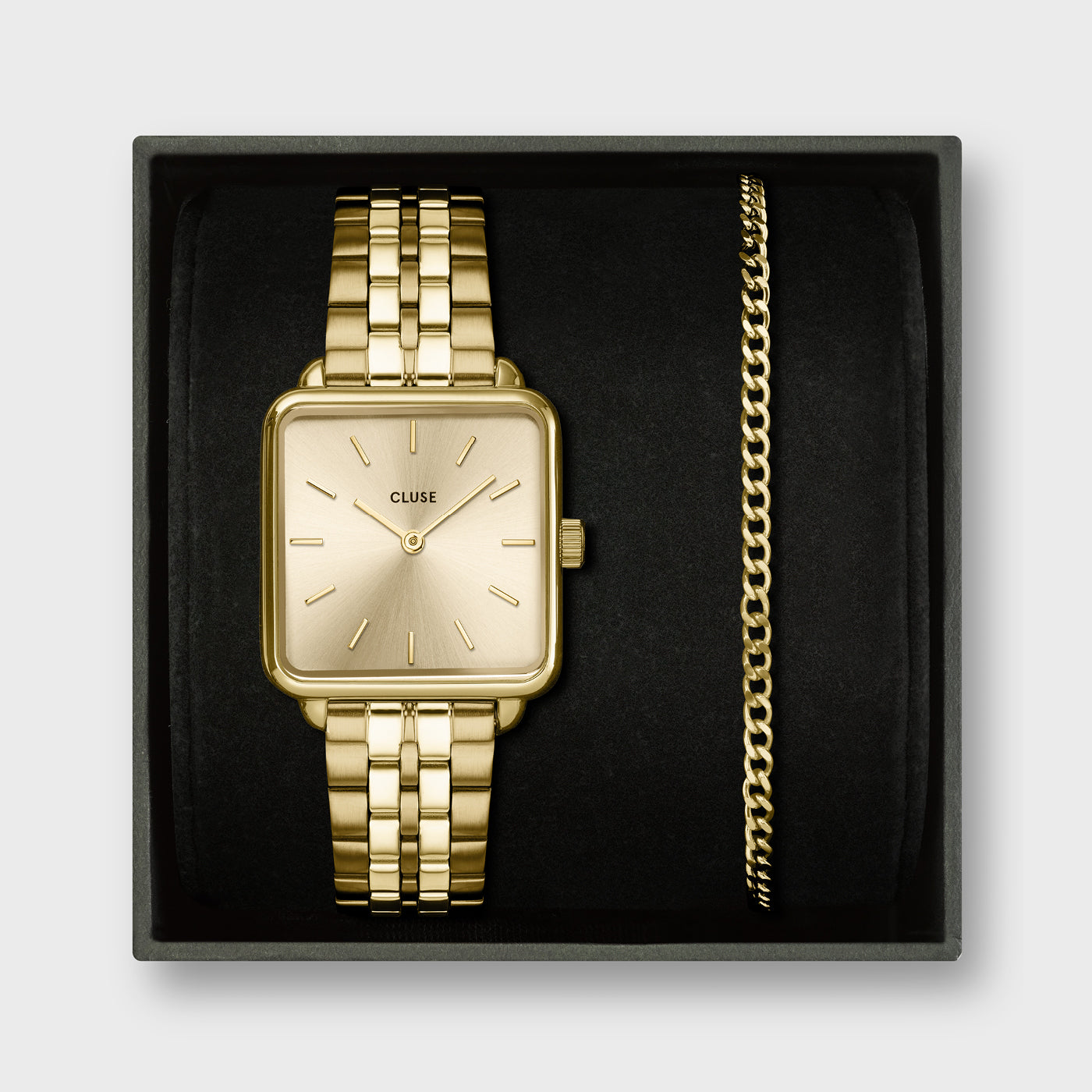 Cluse Gift Box La Tétragone Full Gold Watch and Bracelet Set