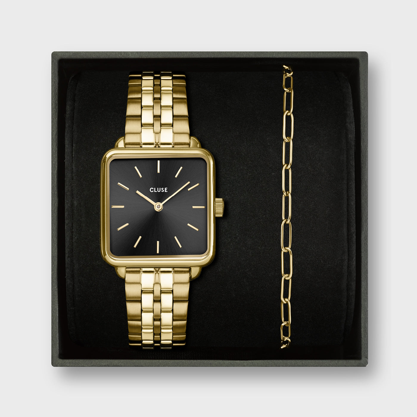 طقم ساعة وسوار كلوز Gift Box La Tétragone Black Steel