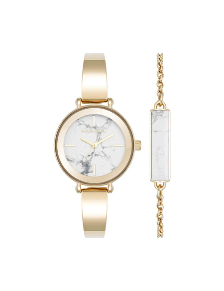 Anne Klein Round Gemstone Bangle Watch and Bracelet Set