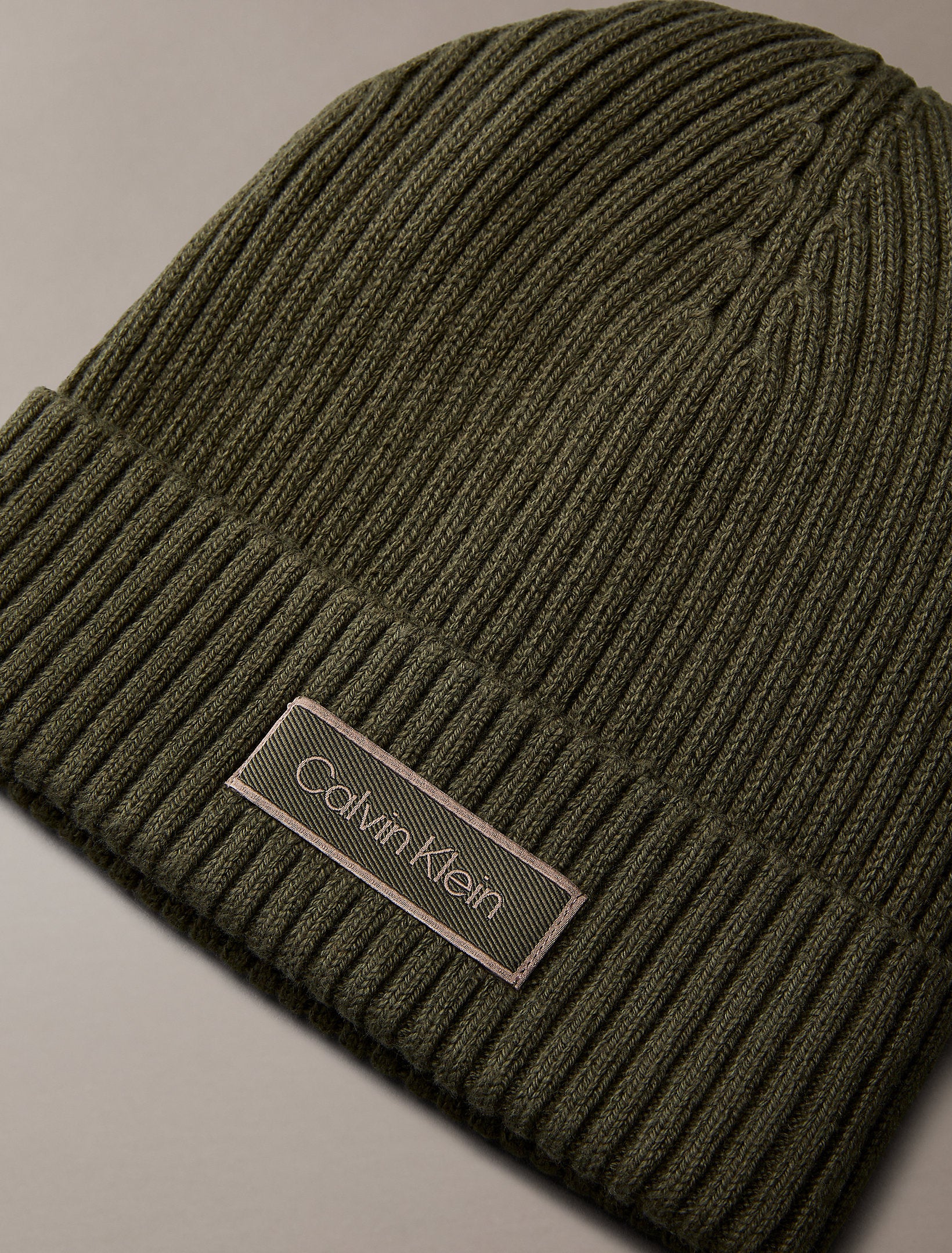 Calvin Klein Patch Chunky Rib Cotton Beanie Hat