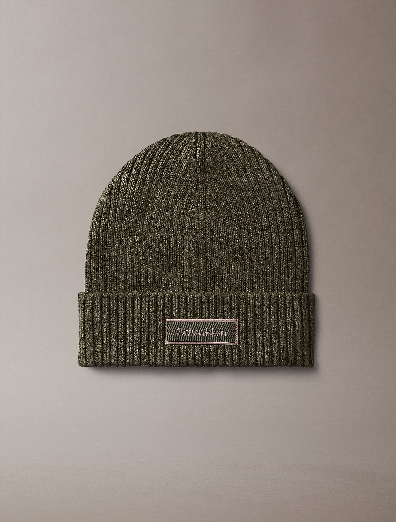 Calvin Klein Patch Chunky Rib Cotton Beanie Hat