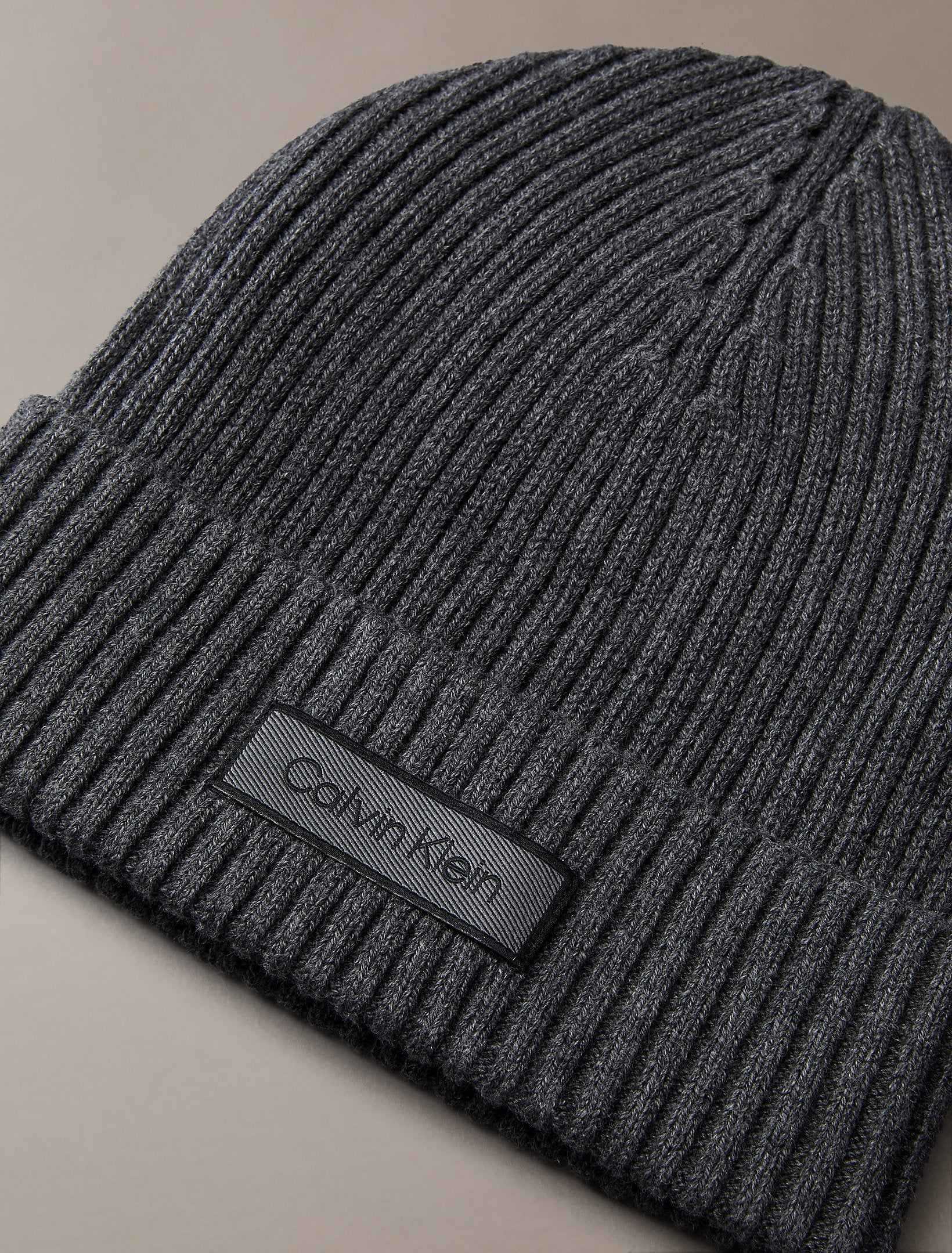 Calvin Klein Patch Chunky Rib Cotton Beanie Hat
