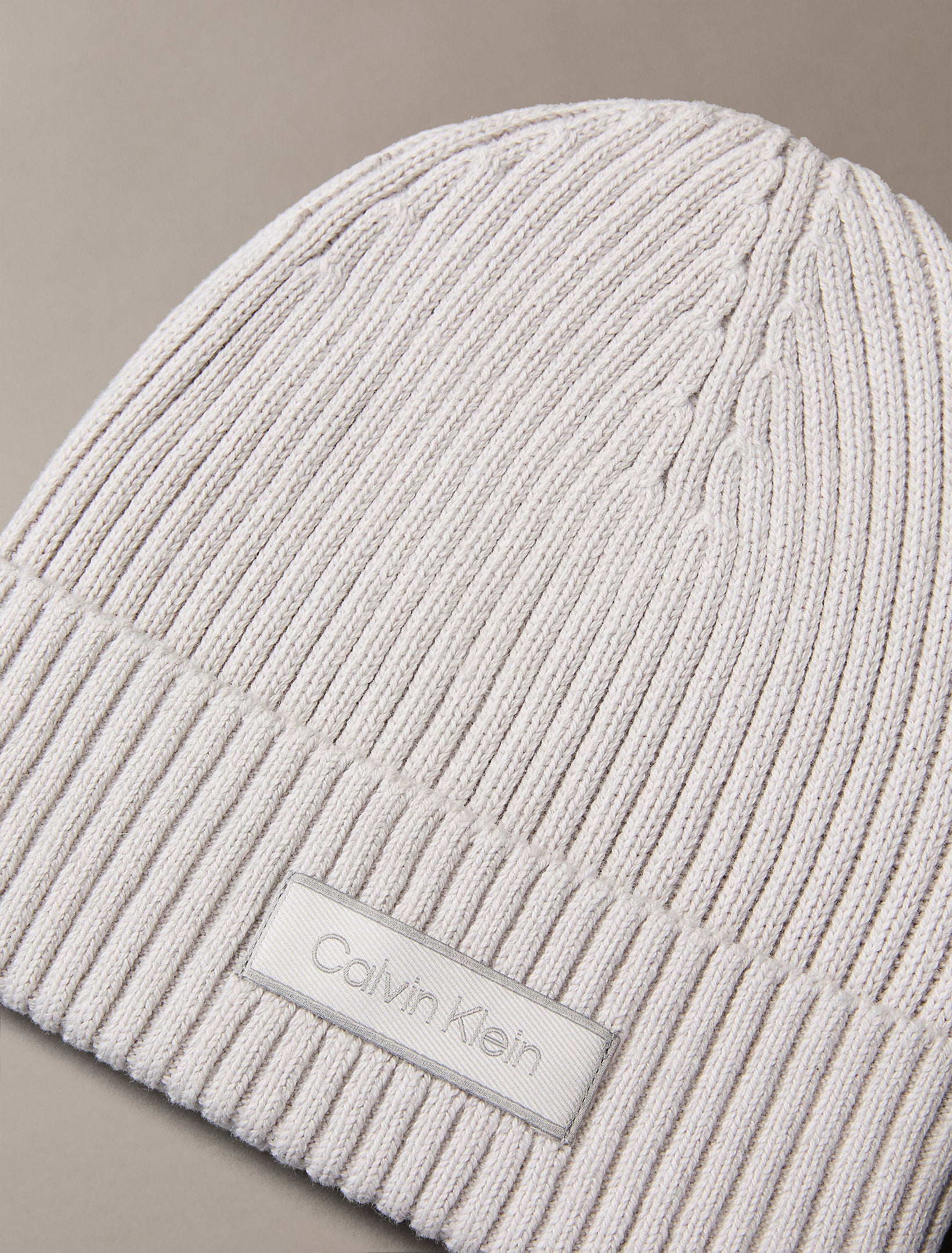 Calvin Klein Patch Chunky Rib Cotton Beanie Hat