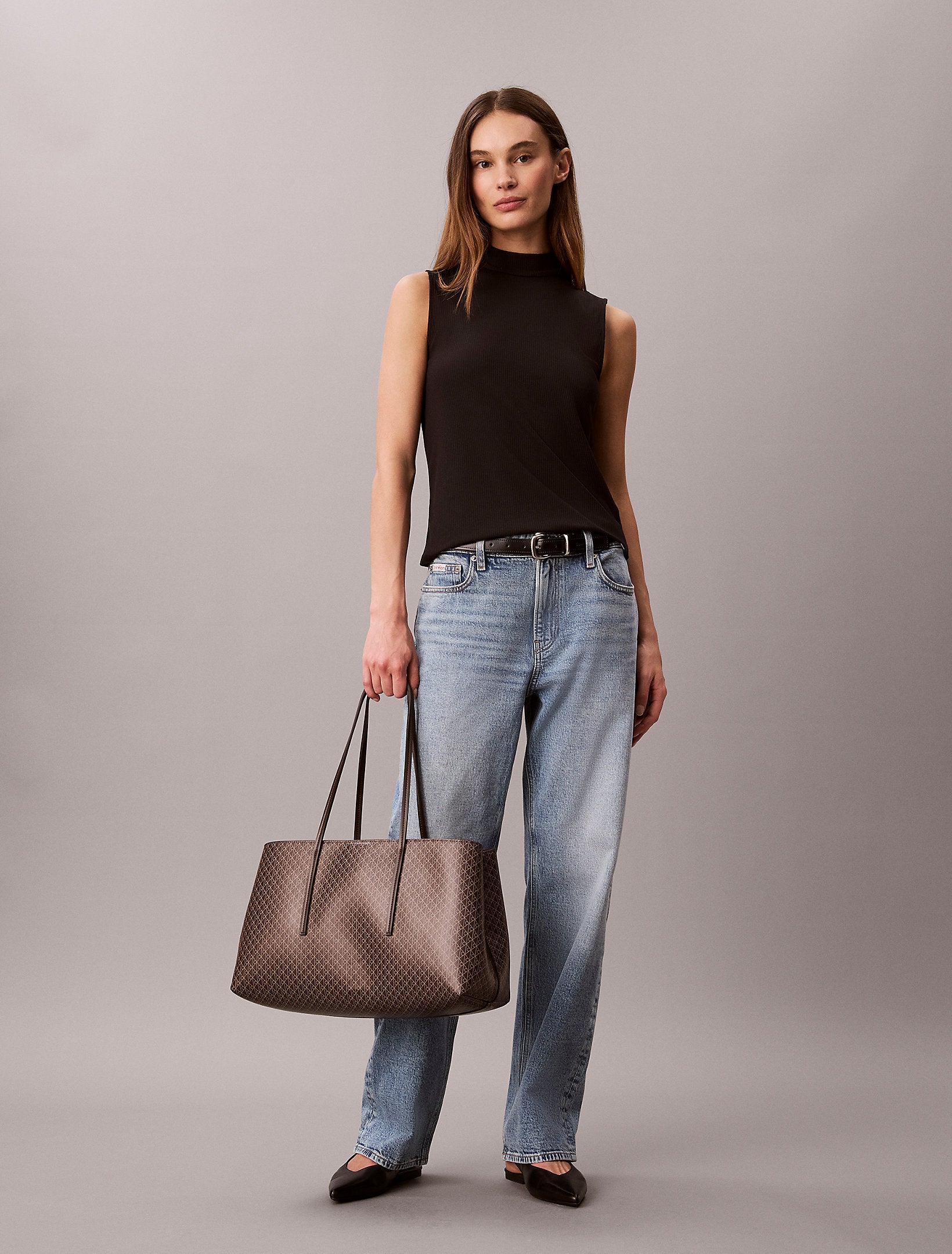 Calvin Klein Emblem Aop Medium Work Tote Bag