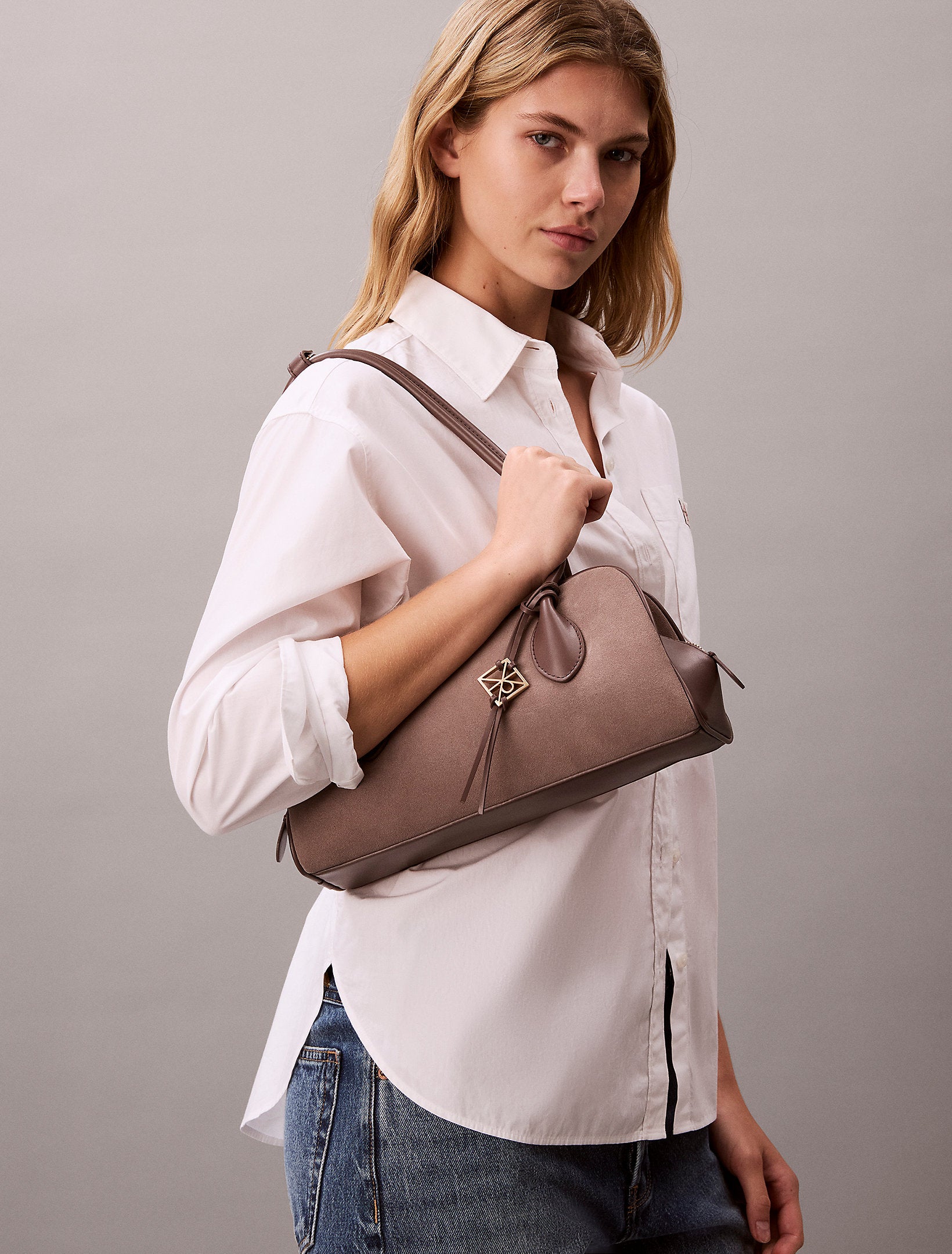 Calvin Klein Emblem Trio Suede Shoulder Bag