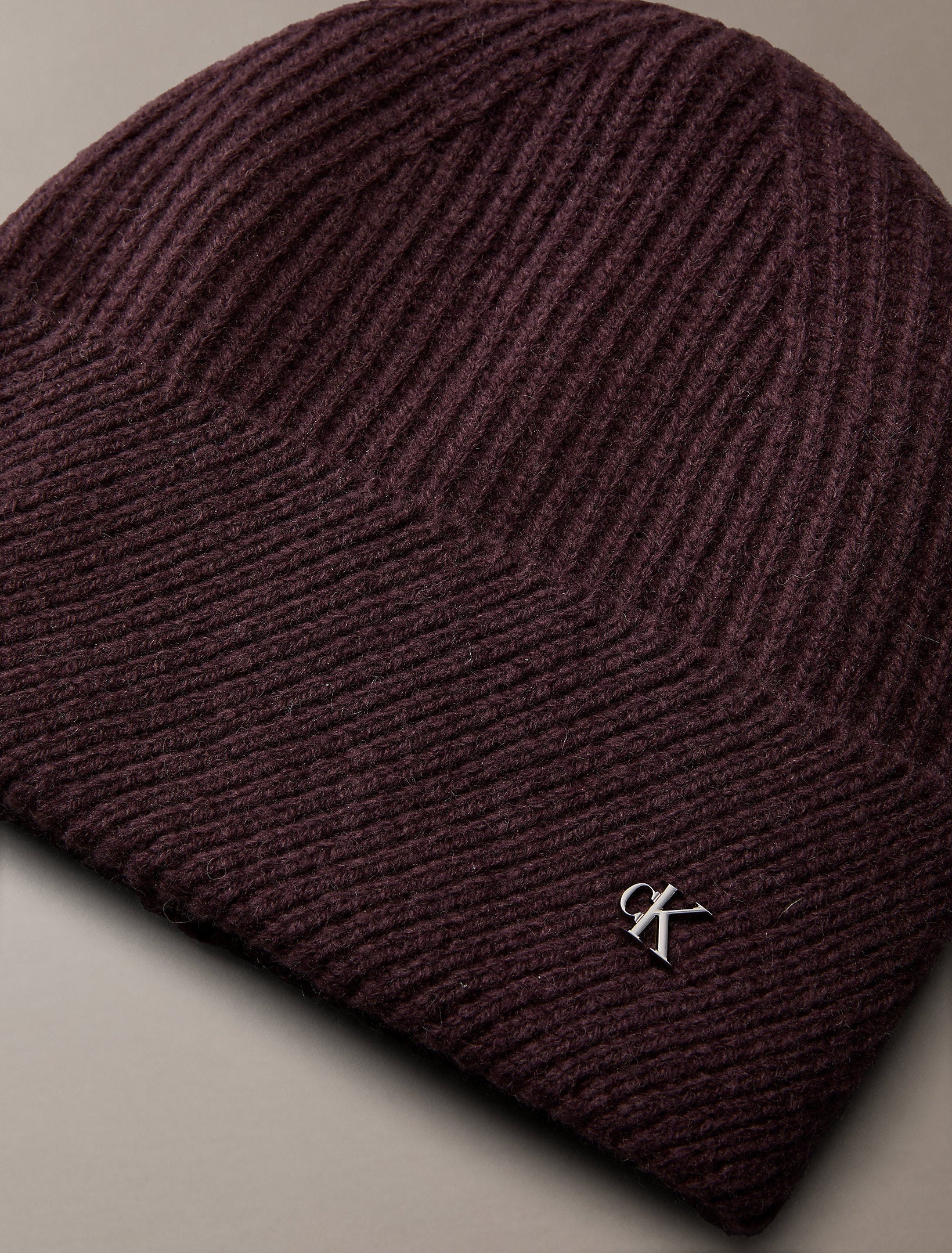 Calvin Klein Metal Wool Slanted Rib Beanie Hat