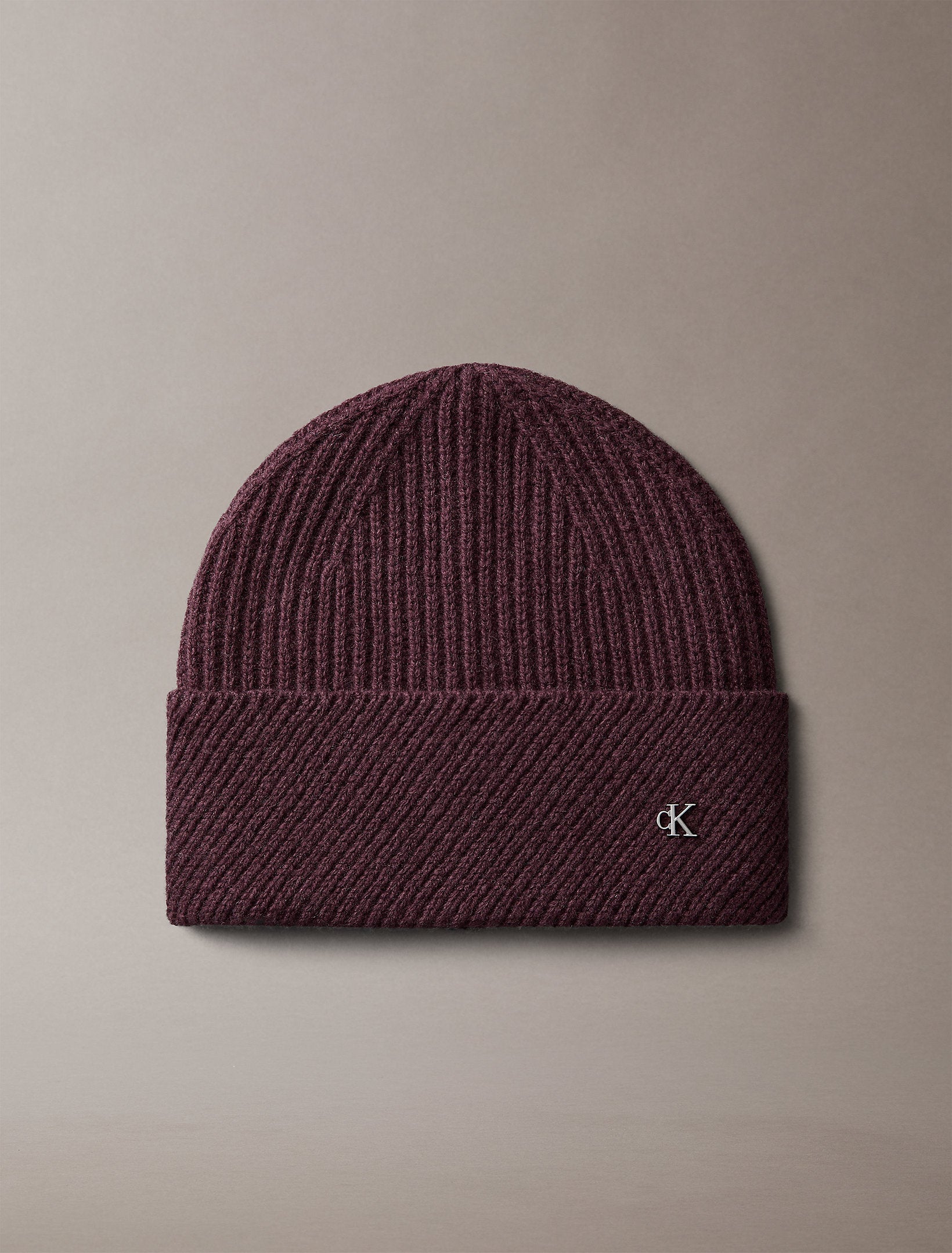 Calvin Klein Metal Wool Slanted Rib Beanie Hat