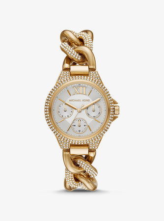 ساعة مايكل كورس Petite Lock Pavé Gold-Tone and Tortoiseshell Acetate Chain