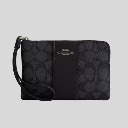 Coach Corner Zip Wristlet In Signature Canvas With Stripe Wallet